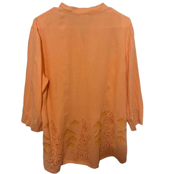 J Jill Orange Sorbet Embroidered Button Down Linen Tunic Top - Picture 8 of 9